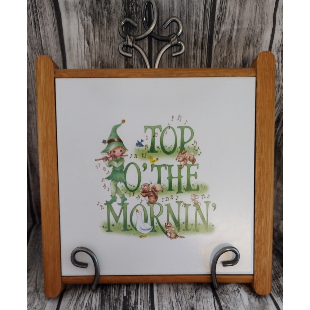 Vintage Top O' The Mornin' St. Patrick's Day Wood Tile Trivet Wall Hanging